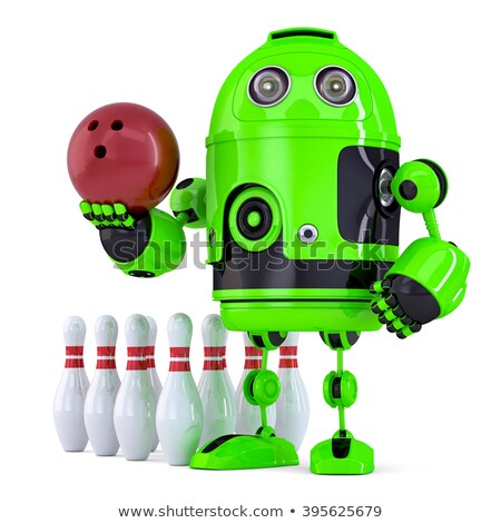 Stok fotoğraf: Green Robot Playing Bowling Isolated Contains Clipping Path