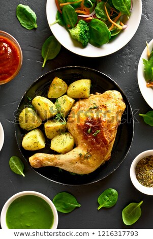 Сток-фото: Spicy Roast Chicken Drumsticks With Potato Salad