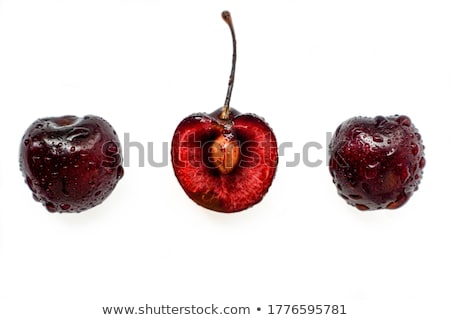 Foto stock: Bunches Of Ripe Rich Cherries On A White Background Isolated Decorative Fruit Frame Fresh Ripe C