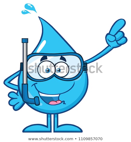 Stock photo: Blue Water Drop Cartoon Character With Snorkel Pointing