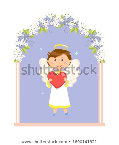 Foto d'archivio: Boy Angel In Wedding Flower Arch Valentines Day