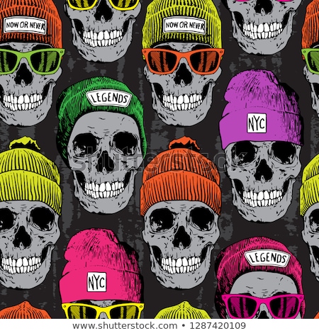 Zdjęcia stock: Funny Watercolor Skeleton Skull Seamless Pattern