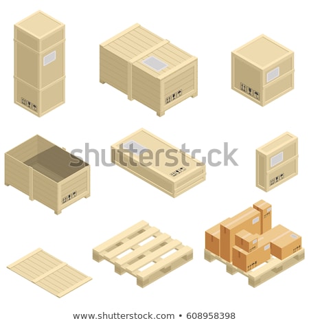 Stok fotoğraf: Realistic Wooden Box With Pallet Isometric Vector Illustration