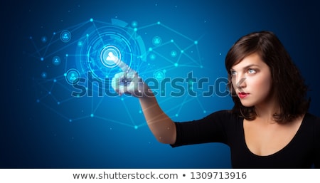 Stockfoto: Woman Touching Hologram Screen