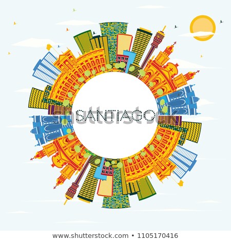 Foto stock: Santiago Chile Skyline With Gray Buildings Blue Sky And Copy Sp