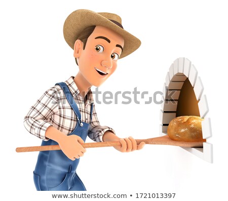 3d Farmer Putting Bread In Oven Zdjęcia stock © 3dmask