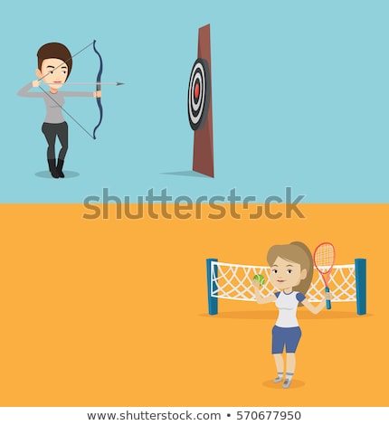 Stok fotoğraf: Sportswoman Aiming With A Bow And Arrow At Target