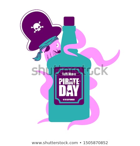 Stockfoto: Octopus Pirate And Bottle Of Rum Poulpe Buccaneer And Brandy E