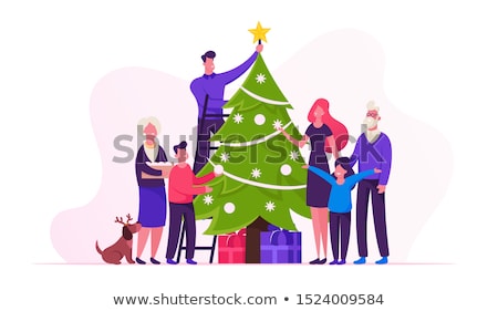 Foto stock: Family Vector Mom Dad Children Grandparents Together Decoration Element Isolated Cartoon Illus