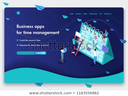 Foto stock: Flat Isometric Vector Landing Page Template For Time Is Money Income Growth