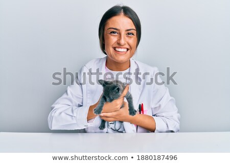 Stok fotoğraf: Young Hispanic Veterinarian Examining Cat