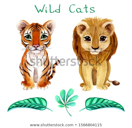 Stockfoto: Lion On Nature Hand Drawing Isolated On A White Backgrounds Vec