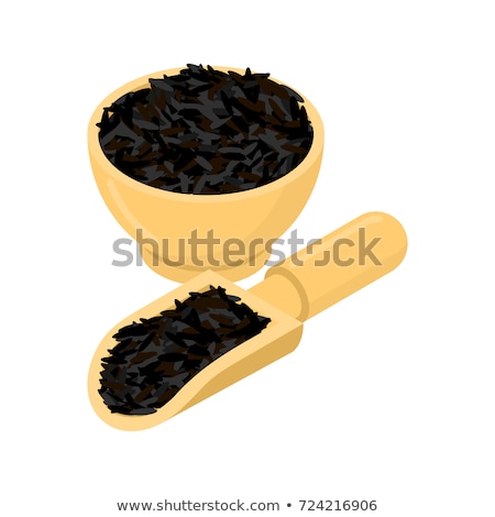 Black Rice In Wooden Bowl And Spoon Groats In Wood Dish And Sho Foto stock © MaryValery