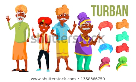 Stockfoto: Turban Set Vector Classic And Modern Turban Hat Indian Sultan Muslim Male Head Portrait Illust
