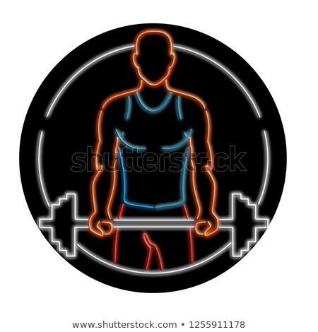 Stockfoto: African American Athlete Lifting Barbell Neon Sign