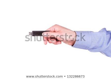 Foto stock: Male Hand Holding Black Usb Memory Flash Drive Data Storage Or Connecting Computer Device With Usb