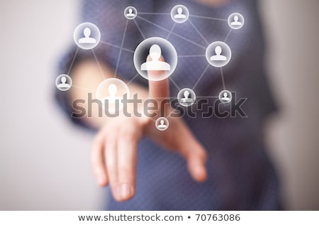 Foto d'archivio: Business Woman Hand Pressing Social Media Icon