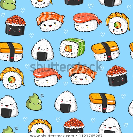 Stockfoto: Colored Sushi And Rolls Seamless Pattern