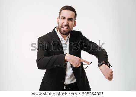 Stockfoto: Screaming Young Bearded Businessman Looking At Watch