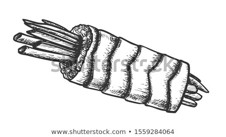 Foto d'archivio: Cooked Fish And Vegetables Roll Monochrome Vector