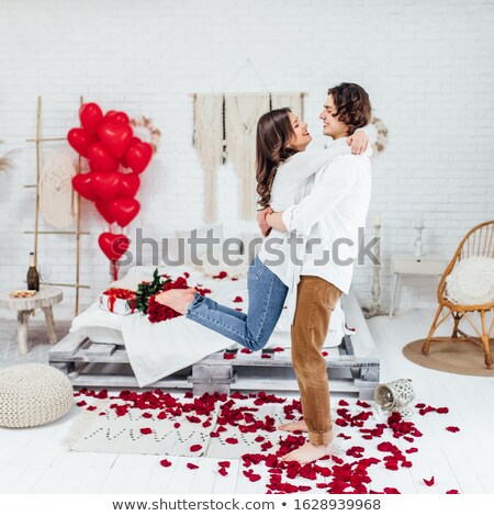 Stock fotó: Man With A Red Heart Shaped Balloon