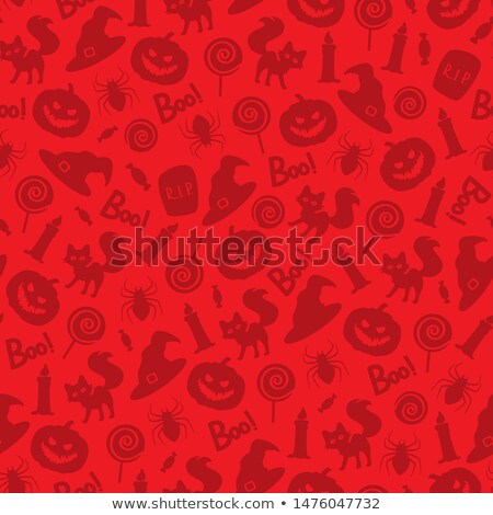 Foto d'archivio: Seamless Pattern With Cat Spider And Gift Box