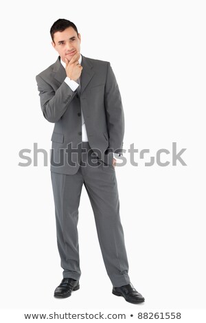 Foto stock: Smart Businessman Making Presentation Against White Background