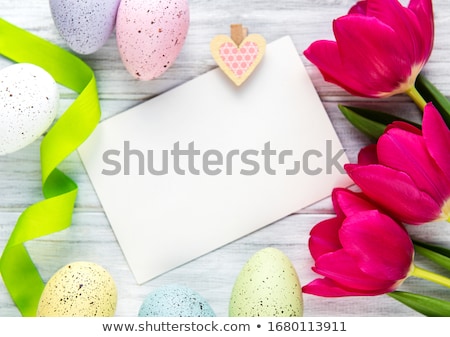 Pink And White Tulips Present Ribbon Easter Birthday Foto stock © almaje