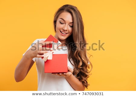 Stockfoto: Elukkige · Vrouw · Met · Giften