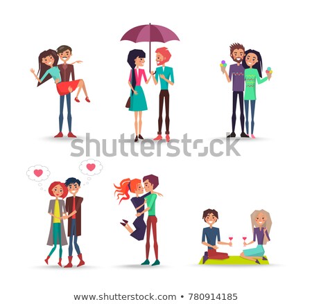 Couple Standing Under One Umbrella Stock foto © robuart