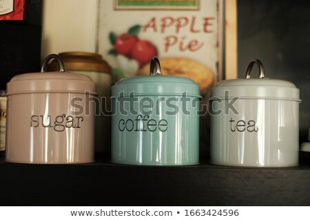 Foto d'archivio: Three Tin Cans Coffee And Sugar