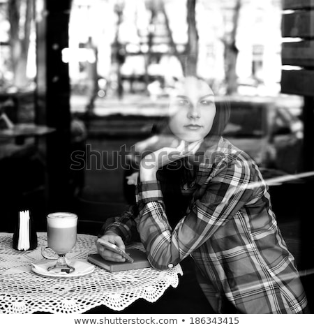 Stock fotó: Black And White Coffee Girl