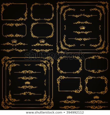 Foto stock: Golden Decorative Calligraphic Ornaments Corners Borders And Frames For Page Decoration And Design