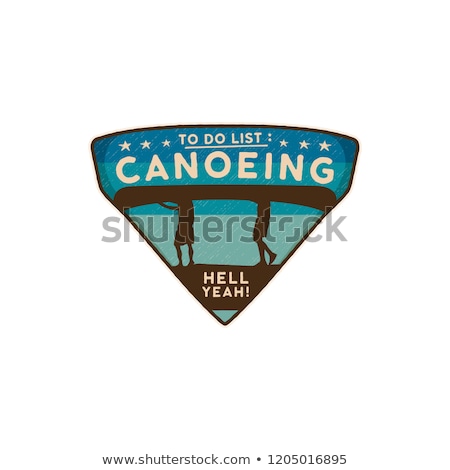 Zdjęcia stock: Canoeing Logo Emblem Vintage Hand Drawn Travel Badge Featuring Two Mens Carrying Canoe On The Head