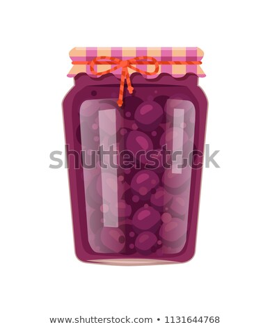 Stock fotó: Canned Plums In Glass Jar With Rustic Decoration