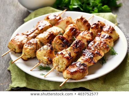 ストックフォト: Grilled Chicken Skewers On The White Plate