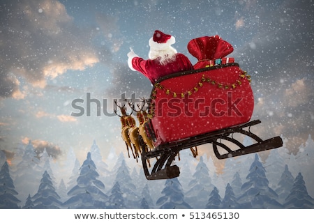 Zdjęcia stock: Santa Claus Sleigh Fir Tree On Red