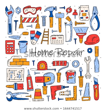 Foto d'archivio: Home Repair Tools Instruments Cartoon Cute Hand Drawn Doodle Vector Clipart