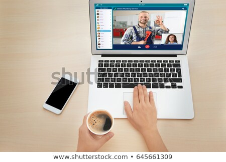 Stock fotó: Woman Plumber With Computer