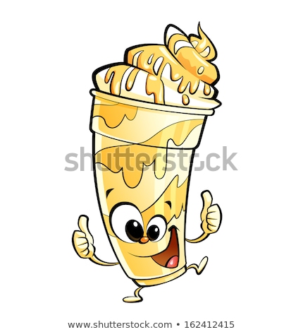 Stock photo: Happy Cartoon Banana Vanilla Milkshake Character Making Thumbs U