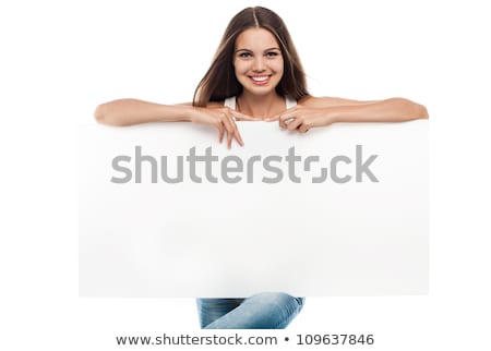 Zdjęcia stock: Young Woman With Blank Board On White