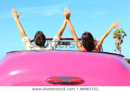 Foto d'archivio: Couple With Cabriolet Car In Spring On Day Trip