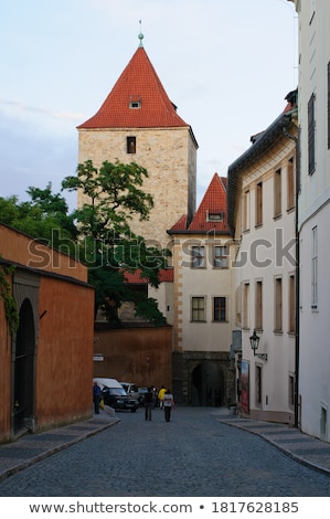 Foto stock: Traditional Street Lamp And The Tiled Roofs Of Prague