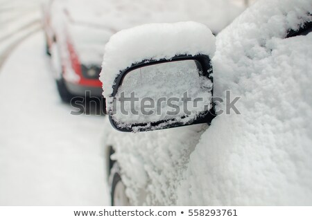 Stok fotoğraf: Car Mirror Filled With Snow