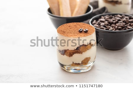 Foto stock: Tiramisu Traditional Italian Dessert On A White Plate With Italian Flag