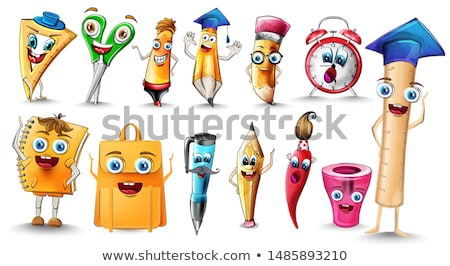 Stock foto: School Supplies Cartoon Characters Vector Watercolor Notebook Pen And Ruler Funny Characters Illust