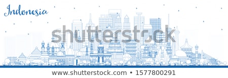 Stockfoto: Outline Jakarta Skyline With Blue Landmarks And Copy Space