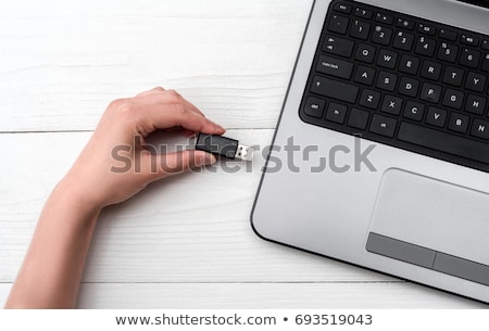 Zdjęcia stock: Closeup Of Woman Copying Data From Laptop