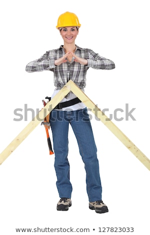 Foto stock: Woman With The Apex Frame Of A House