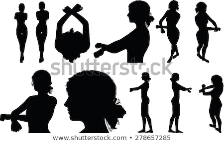 Foto stock: Woman Silhouette With Hand Gesture Handcuffed